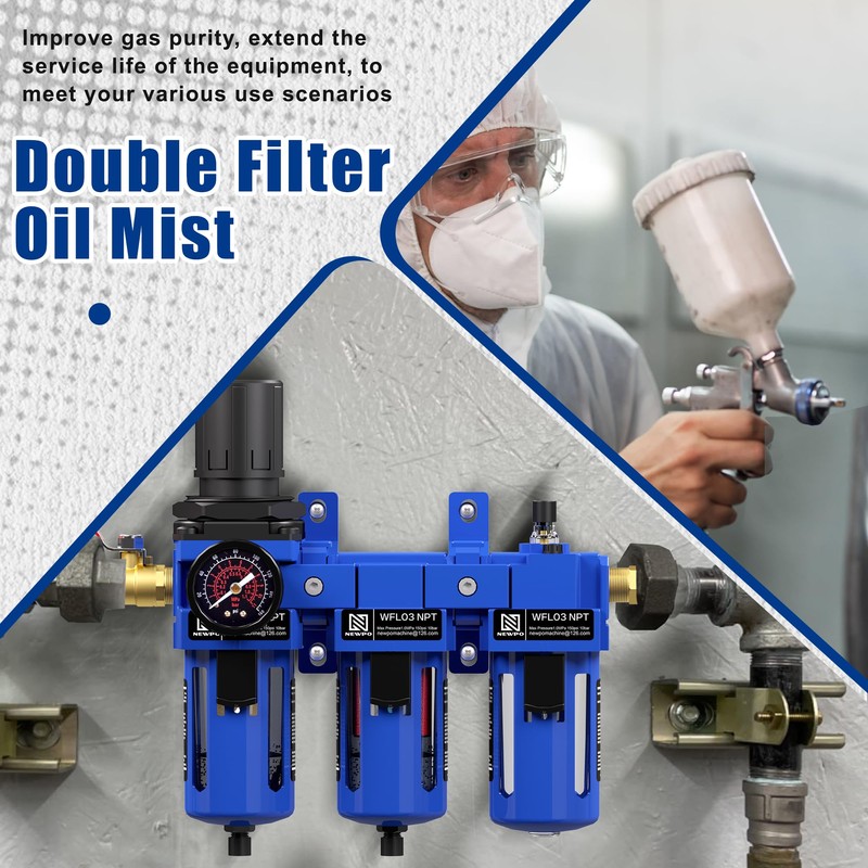 NEWPO 3/8'' NPT Compressed Air Filter Regulator Lubricator Combo Water/Oil