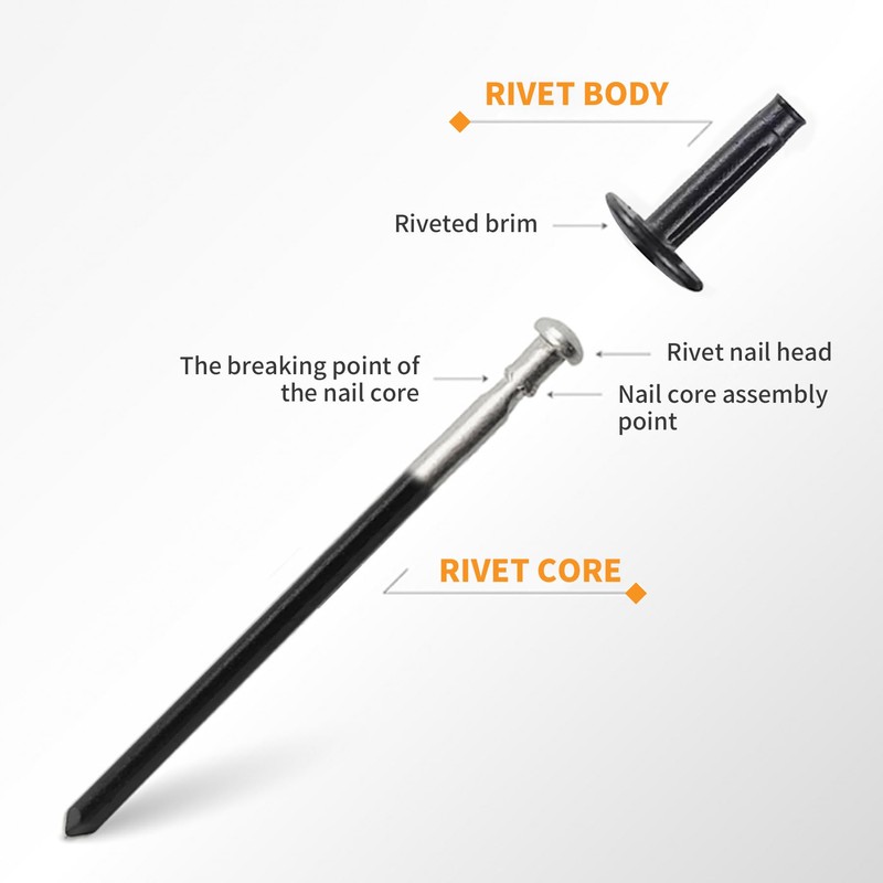 ALLCLEAN 3/16" x 3/4"Tri-Fold Large Head Rivets Assortment - 100Pcs,Black