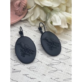 FANCY FOX BOUTIQUE Black Setting Enamel Skull Raven Crow Gothic Earrings Cameo PUNK Festival WEAR