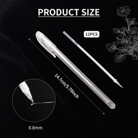 12Pcs White Ink Pen Highlight Fine Liner, 0.8mm Fine Point White Gel Pens, Waterproof White Rollerball Pens for Black Paper, White Line Drawing Pen Highlighter for Drawing Writing Card Making