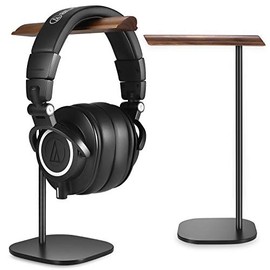 Headphone Stand, GEVO Desktop Wooden Headset Holder with Aluminum Alloy Supporting Bar Hanger & Non-Slip Silicon Base for Most Headphones Sizes