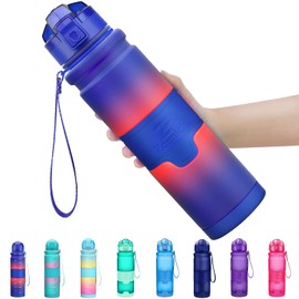 Zounich Drinking Bottle, 1 Litre, BPA-Free, Leak-Proof, Plastic Sports Drinking Bottles for Children, School, Drinking Bottles, Filter Litre, Suitable for Carbonated Drinks, 1000 ml, Dark Blue/Red