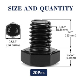 3/8-16 x 1/2" Hex Head Screw Bolt, 20Pcs 18-8 (304) Stainless Steel, Fully Threaded,Black Oxide by SG TZH