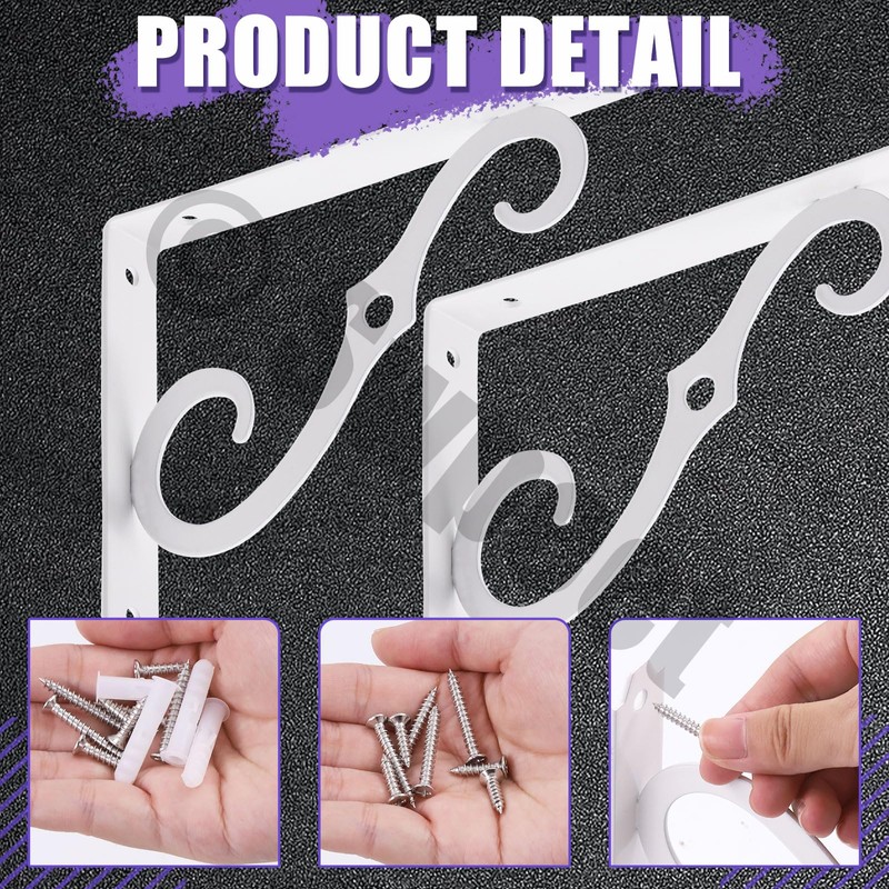 Swpeet 2Pcs 8'' Decorative Shelf Brackets, Heavy Duty Rustic Iron