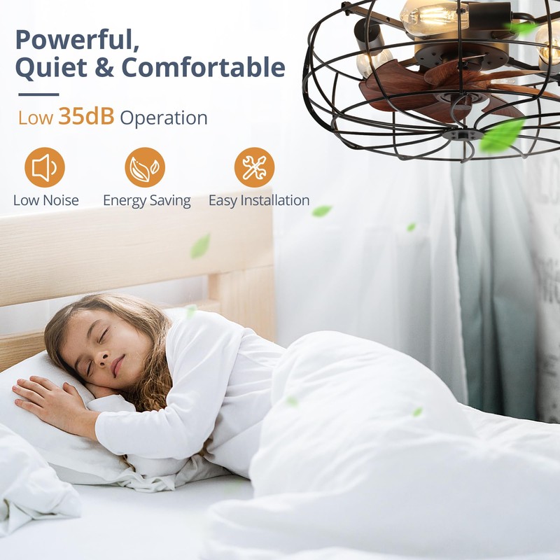 LEDIARY 20" Caged Ceiling Fans with Lights and Remote, Flush