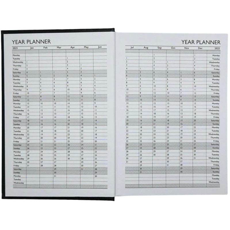 2025 A5 Hardback Day A Page Diary Saturday & Sunday