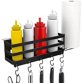 RUSFOL Improved Stainless Steel Griddle Caddy with Wobble-Free Paper Towel Holder for 28"/36" Blackstone Griddles, Space Saving BBQ Accessories Storage Box, Free from Drill Hole&Easy to Install