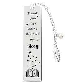 Teniinet Metal Bookmark, Engraved 'Thank You For Being Part Of My Story', Stainless Steel, Silver, 5.11 x 1.02 Inches, 1 Count