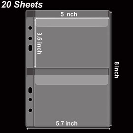 Briartw 20 Sheets Double Grid Page Protectors Pockets For 6 Ring Binder,Clear Page Protectors Pockets For 1 Inch 6 Round Ring Binder,For Paper,Commemorative Ticket,Photo,Stencil,Cutting Dies And Stamp