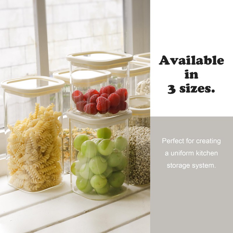 CozNido 8pcs Square Pantry Glass Jars with Clear Airtight Lids