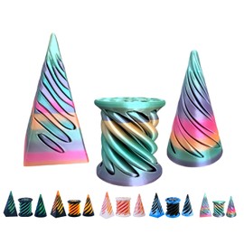 3D Printed Spiral Fidget Toys Impossible Pyramid Passthrough Sculpture Mini Cones Pass Through Pyramid Fidget Toy (Rainbow)
