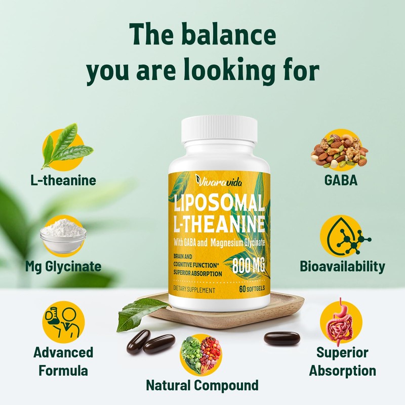 Vivaravida L-Theanine 800mg Supplement with GABA and Magnesium Glycinate -