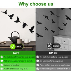 WINUSD Art Birds Wall Decor,5Pcs 3D Modern Black Birds Metal Wall Stickers for Living Room Study Bedroom Kitchen Indoor Outdoor(Set of 5 Birds)