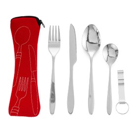 Bramble - 5 Pcs Premium Stainless Steel Portable Cutlery Set with Case - Red