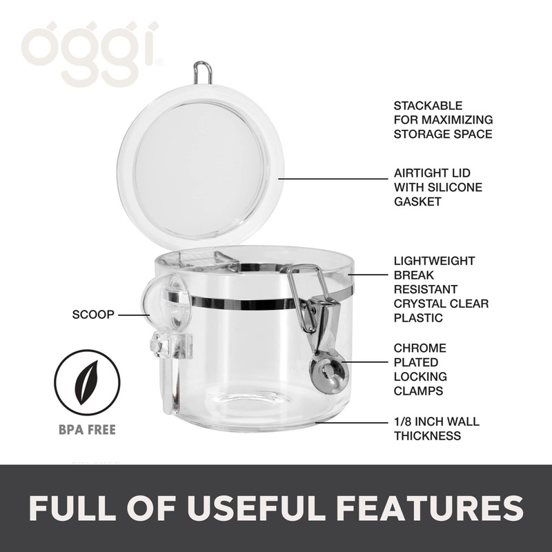 OGGI Clear Canister Airtight 28oz - Clamp Lid & Spoon