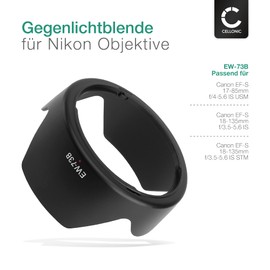 CELLONIC® Lens Hood Compatible with Canon EF-S 17-85 mm f/4-5.6, 18-135 mm f/3.5-5.6 is Bayonet EW-73B Lens Hood Camera Lens Hood