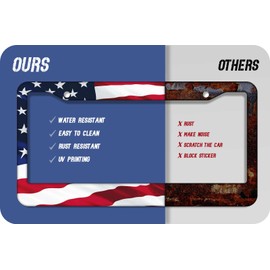 1PCS American Flag License Plate Frame Holder - USA Stars and Stripes Auto Universal Aluminum Matte Car Tag Holder Covers with Sticker & Screws for Men (A-Wave, 1 PCS)