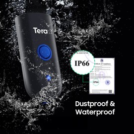 Tera Wireless Barcode Scanner 1D Laser Mini Pocket Waterproof Scanner 3in1 Compatible with Bluetooth USB Wired Portable Bar Code Reader for Supermarket Logistics Work with iOS Windows Android 1100L