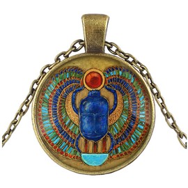 CQHODFYA Egyptian Scarab Necklace for Men and Women with Pendant, Egypt Chain for Men Women, Jewellery Gift Idea, Amulet Chain with 27 Inch Chain – with Jewellery Box, Zinc