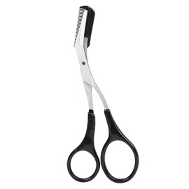 1 PCS Men Women Professional Eyebrow Gromming Scissors-Eyelash Hair Remover Tool with Comb and Non Slip Finger Grips(Black+ Silver)
