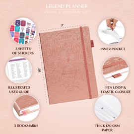 Legend Planner PRO – Undated Weekly & Monthly Life Planner for Goals & Productivity. Time Management Organizer Notebook, 18x25.5cm (Rose Gold)