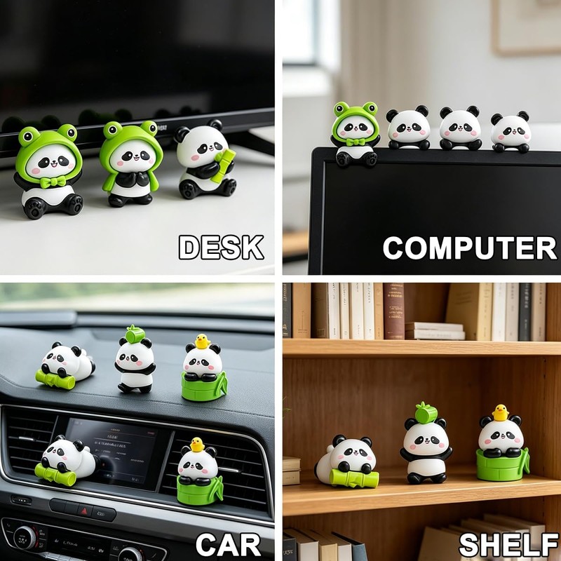 MaPctSy Cute Panda Mini Figurines for Car Dashboard Decor, 6