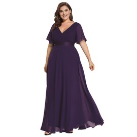 Ever-Pretty Women's Double V-Neck Chiffon Formal Dresses Plus Size Bridesmaid Dress Purple 18