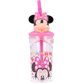 Golddunes 3D Cartoon Character Kids Figurine Re-Usable Plastic Tumbler Beaker with Re-Usable Flexi Straw - 360ml (Minnie Mouse)