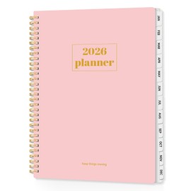 SUNEE Planner 2026 Weekly and Monthly, January 2026-December 2026, 8.5"x11", Tabs, Note Pages,Spiral Binding, Pink
