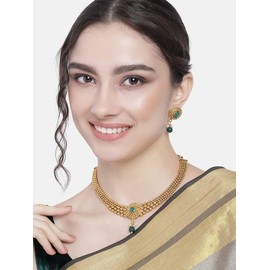I Jewels Womens 18K Gold Plated Traditional Style Choker Necklace Jewellery Set (Mc101G) Green