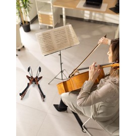 Musbeat Cello Stand with Bow Holder, Butterfly-Shape Floor Stand with Padded Foam, Handcrafted Cello Rack Fits 1/2, 3/4, 7/8, 4/4 Full-Size and Guitar, Instrument Holder for Home and Studio Display
