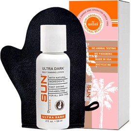 Sun Laboratories By Giesee Ultra Dark Self Tanner with Mitt - Sunless Tanning Lotion for Instant, Waterproof, and Safe Tan - Self Tanner & Tanning Mitt Included, Travel Size | Sun Laboratories by Giesee