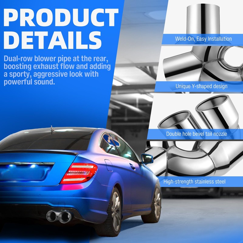 Dual Exhaust Tip,2.5" Inlet 3.5" Outlet 9.5" Length Punta De