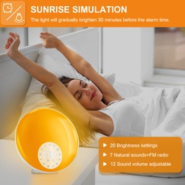 ANTDALIS Noise Sound Machine with Sunrise Alarm Clock, Dual Alarms, FM Radio, Snooze, 26 White Noise Sounds, 8 Colors Night Light, 4 Sleep Timer- Ideal Gift for Kids, Adults, Heavy Sleepers
