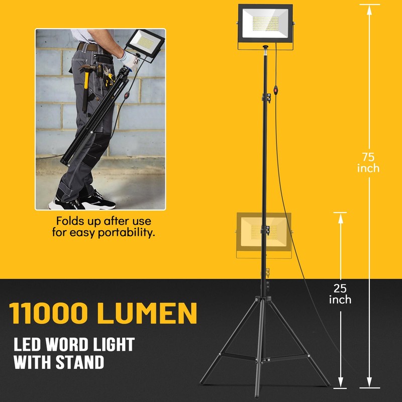 LIVOWALNY 2PCS LED Work Lights with Stand, 110W 11000 Lumens
