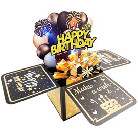 Tyasoleil 3D Pop-Up Birthday Card with LED Lights, Music, Applause Sound & Candle – Interactive Musical Greeting Card for Birthdays, Anniversary, Special Occasions (Black Gold)