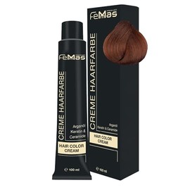 FemMas Haarfarbe Mittelblond Amber Kupfer 7.84 I Professionelle Creme Haarfarbe mit Arganöl, Keratin & Ceramiden I dauerthafte Haarfärbung oder Tönung für strahlende Farbergebnisse I 100 ml