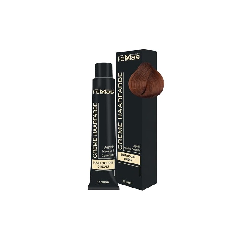 FemMas Haarfarbe Mittelblond Amber Kupfer 7.84 I Professionelle Creme Haarfarbe