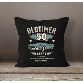 MoonWorks® Cushion Cover Birthday Vintage Car Vintage Style Retro Look Gift for Men 50 Years Black 40 cm x 40 cm