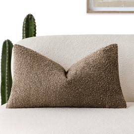 Foindtower Decorative Textured Boucle Throw Pillow Covers Accent Solid Lumbar Pillow Cases Neutral Soft Cozy Couch Cushion Case for Chair Sofa Bedroom Living Room Home Decor 12x20 Inch,1PC,Light Brown
