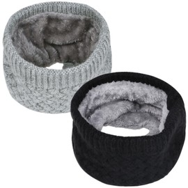 Loritta Neck Warmer Winter Warm Infinity Scarf Double-Layer Thick Fleece Windproof Scarves Gifts for Women Men,A1-Black & Gray