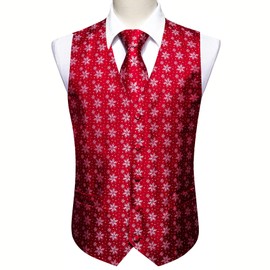 Barry.Wang Men's Christmas Vest Tie Set Suit Holiday Business Dress Waistcoat V-Neck Party Snowflake Xmas Costumes