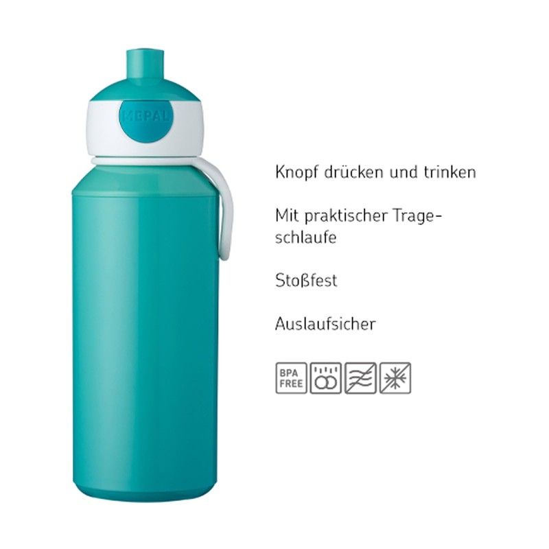Mepal Campus Pop-Up Water Bottle with Flip-Up Replacement Cap Leak-Proof