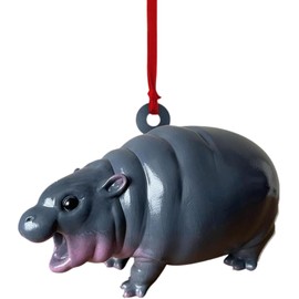 QIYUDA Moo Deng Hippo Ornaments, Pygmy 3D Hippopotamus Keychain, Resin Ornament