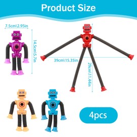 4 PCS Telescopic Suction Cup Robot, Stretch Robot Fidget Toy for Kids - Colorful Sensory Pop tubes Toys for Sensory Stress Relief, for Kids with Anxiety Creative Play and Brain Development