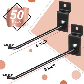 Moxweyeni 100 Pack Slatwall Hooks, 6 and 8 Inch Slatwall Accessories, Metal Panel Wall Hooks Pegs Hanging Hangers Thickness Slat Pegs for Garage Shop Retail Display (Black)