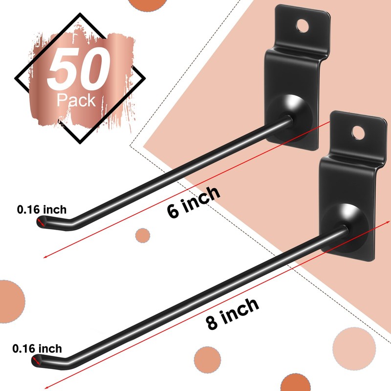 Moxweyeni 100 Pack Slatwall Hooks, 6 and 8 Inch Slatwall