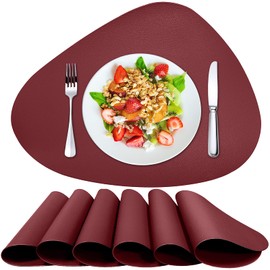 Herda Round Placemats Set of 6 Faux Leather Placemats Wipeable Washable Placemats Heat Resist placemats for Round Table for Kitchen Dining Patio Outdoor Indoor Easy to Clean Retro Burgundy Red