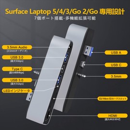 Surface Laptop 5/Laptop 4/Laptop 3 USB Hub 4K@30Hz HDMI + USB 3.0*2 +Type-C + SD/TF Card Slot + Extend to 3.5mm Audio Port Accessories for Surface Laptop 5/4/3/Laptop Go3/Go2/Go