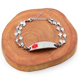 Vivaday Medical ID Bracelet | Red Icon Epilepsy Bracelets for Men Women | Nurse Identification Bracelet with Double Chain Stainless Steel | 7.5"+2" Extended Chain | YA3989